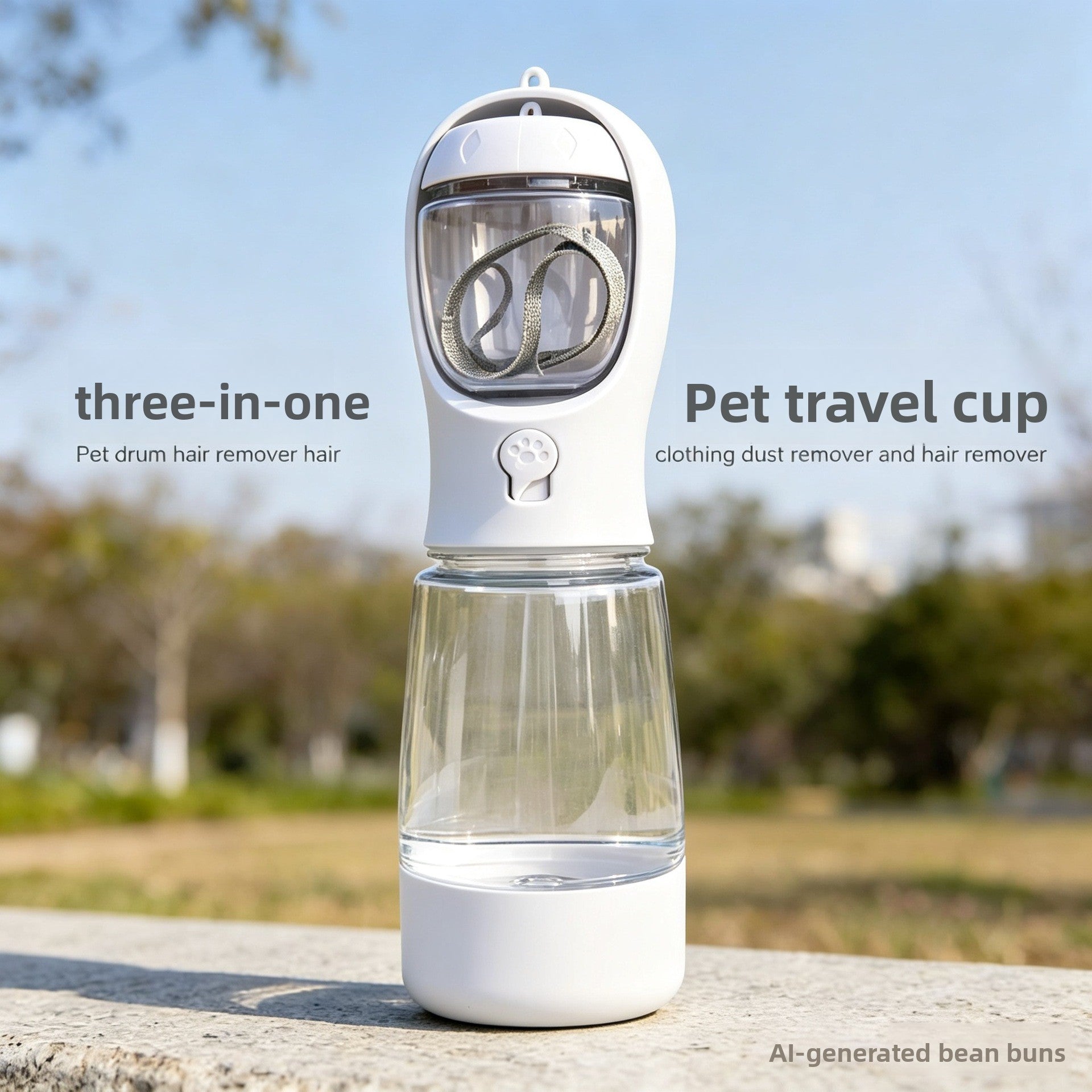 Portable 3-in-1 dog water bottle with snack cup and poop bag holder - view 1