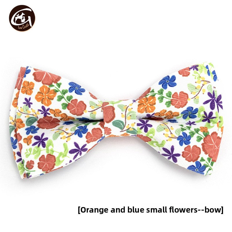 Floral fabric dog collar with gold buckle in Pink Floral Collar, side view