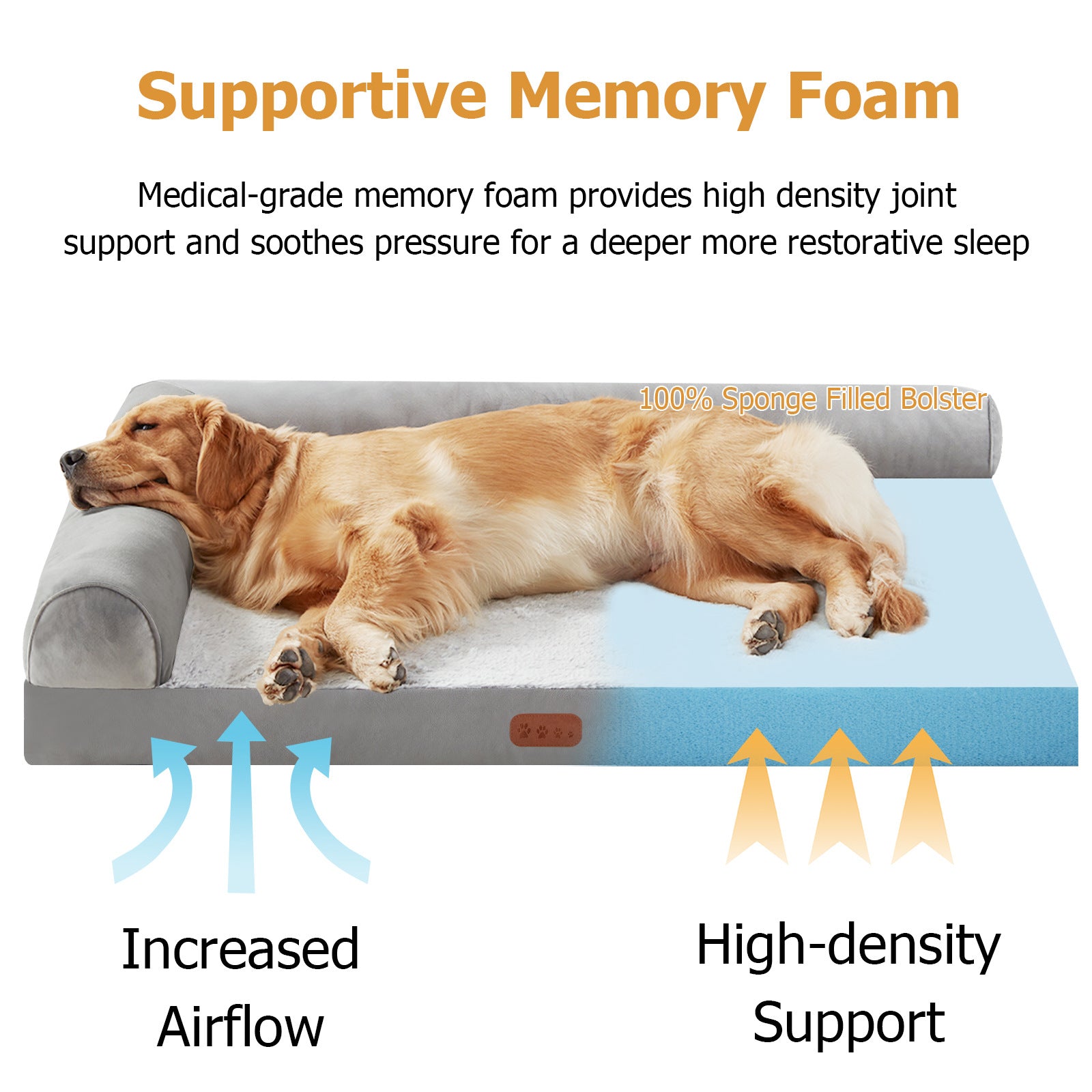 Light grey memory foam pet mat with removable washable cover, photo 4