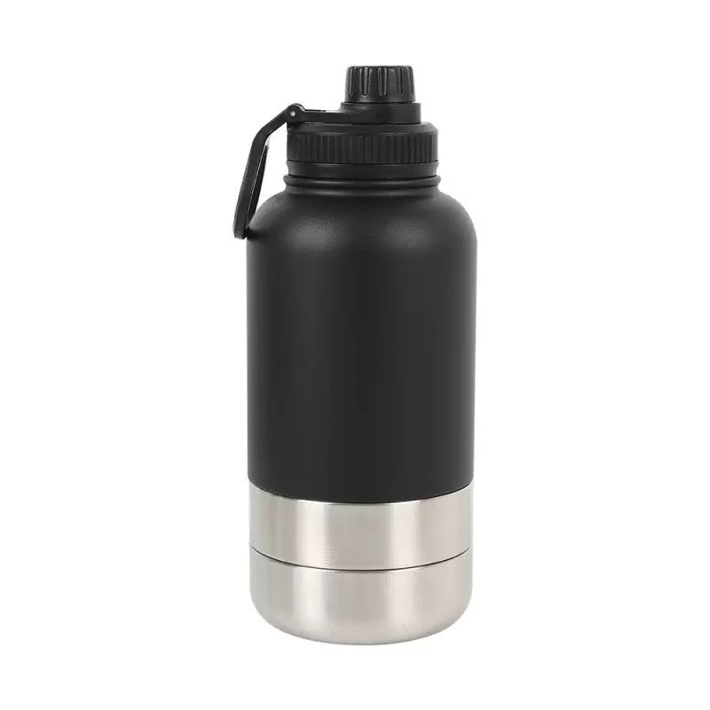 3-in-1 Portable Insulated Pet Water Bottle and Double-Layer Bowl, 32oz Stainless Steel