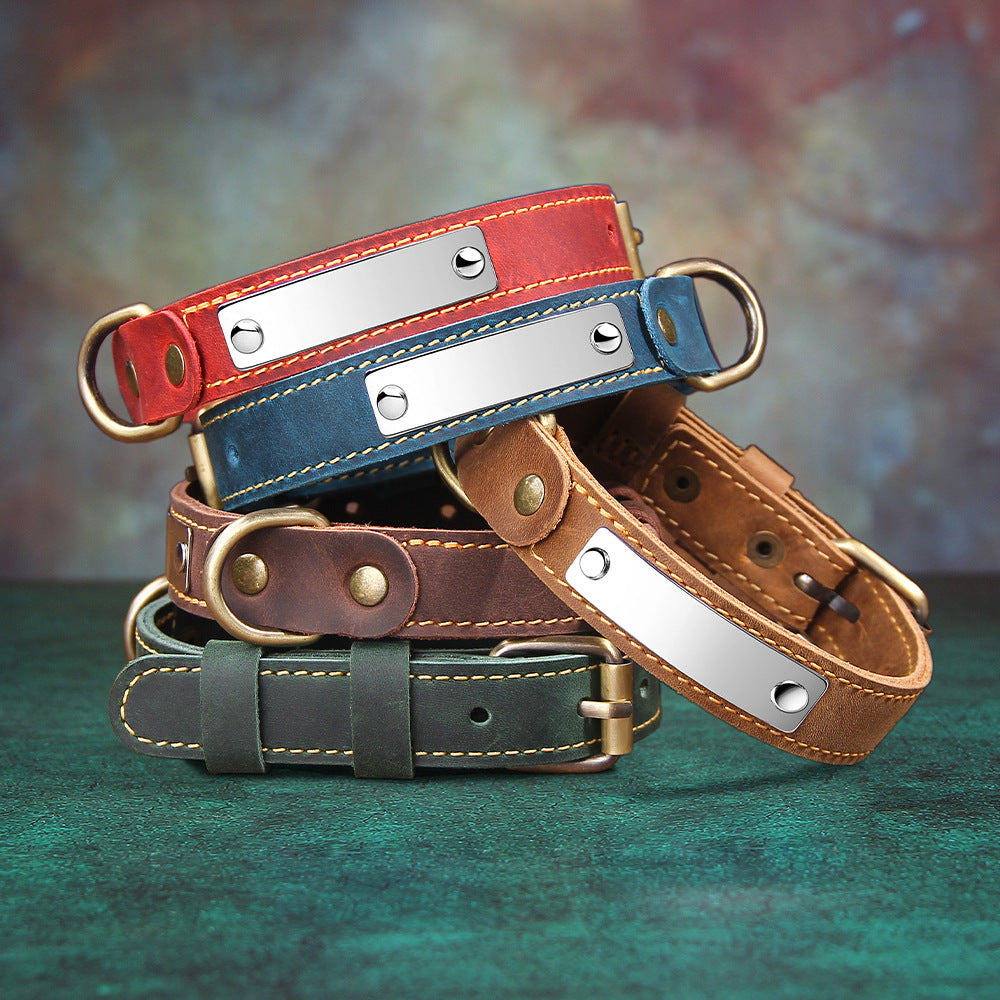 Handmade cowhide leather dog collar with steel buckle, product image 1
