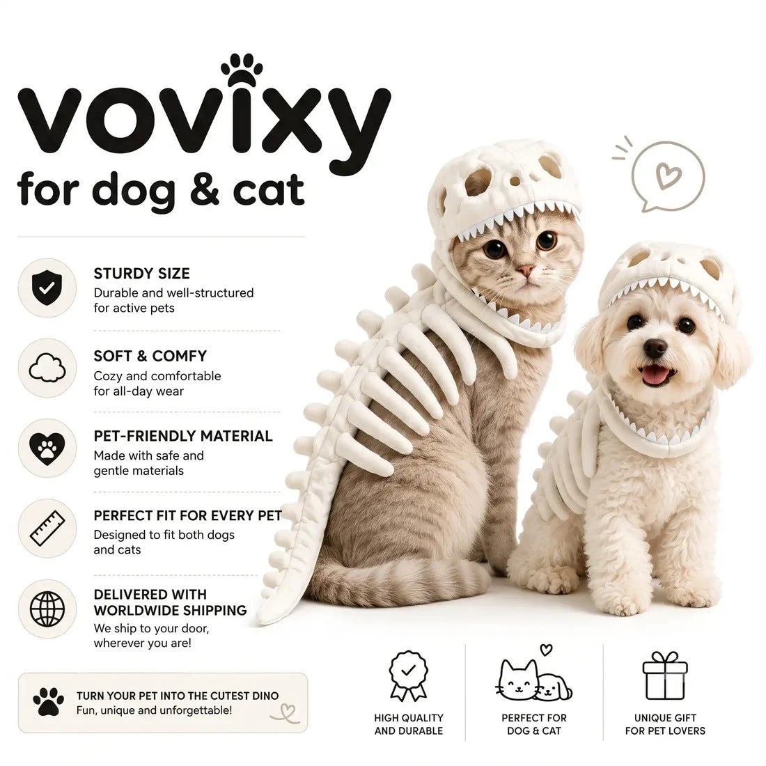 Lightweight dinosaur skeleton costume for dogs and cats, available in 3 colours, image 4