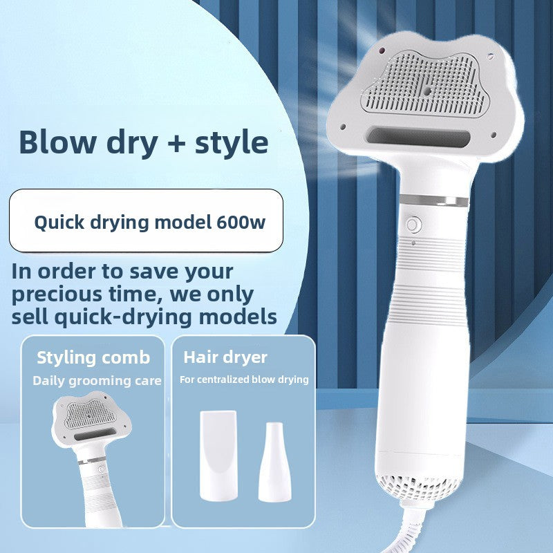 Quiet Pet Hair Dryer and Grooming Brush with Overheat Protection