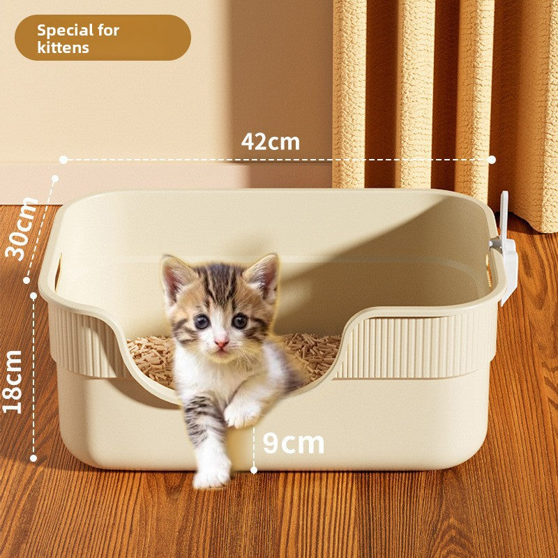 Extra Large Semi-Enclosed Cat Litter Box with Scoop, Thick PP