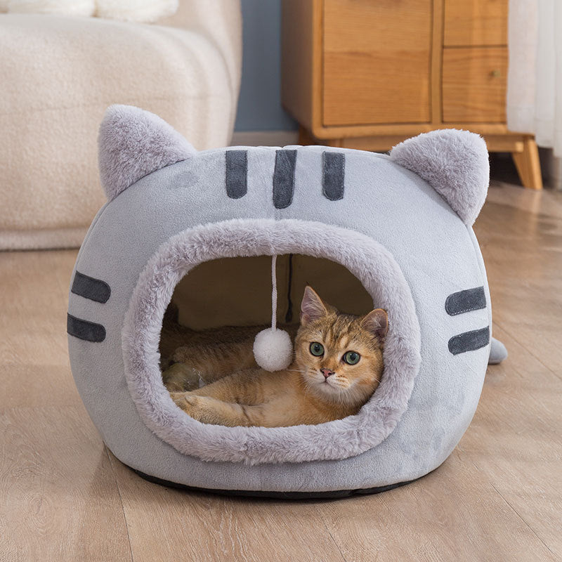 Pink cat face pet nest for kittens and small cats