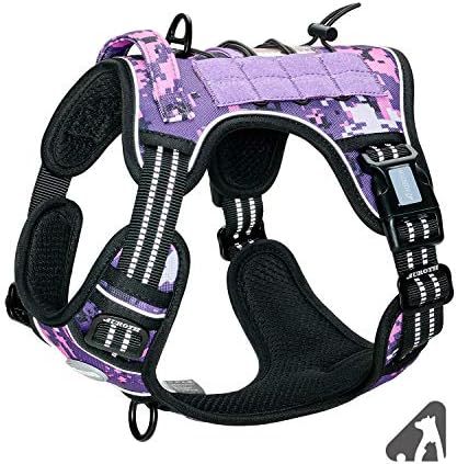 Tactical nylon dog harness with metal buckles in desert camo, view 42