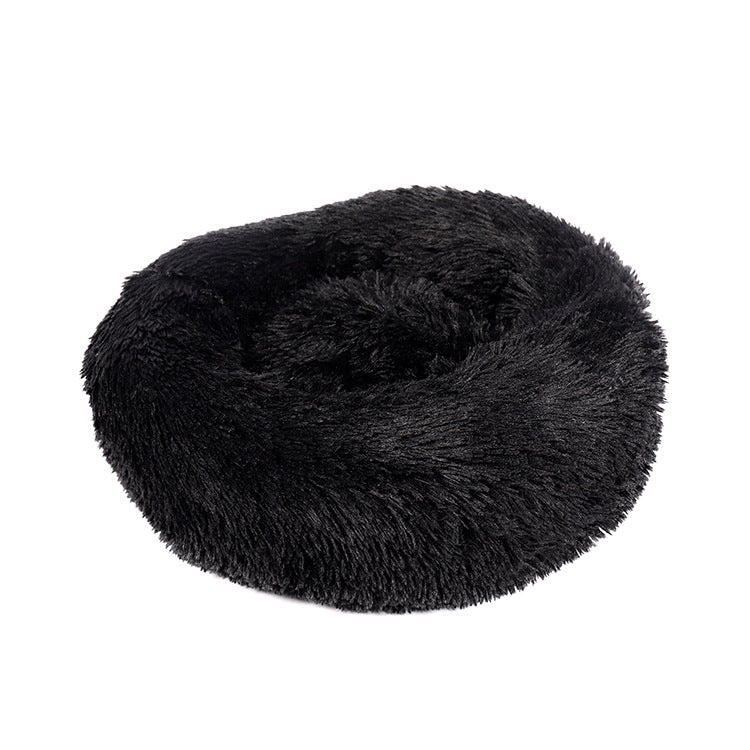 Round velvet cat bed mat for winter in Black, size 60cm