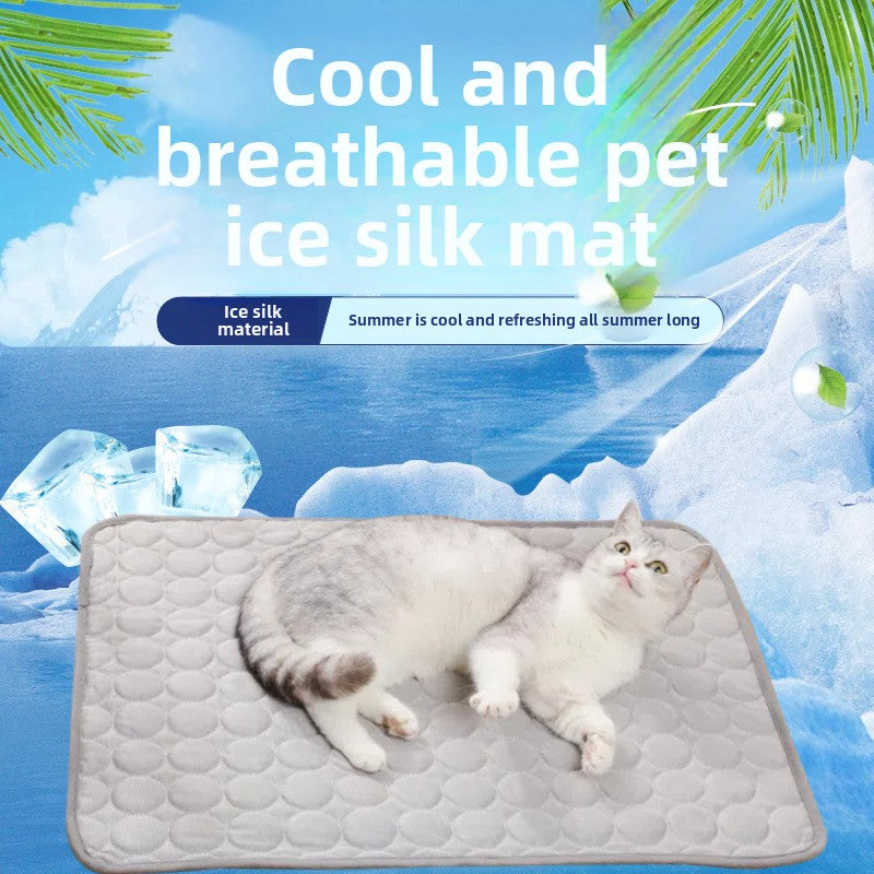 Ice silk cooling mat for dogs and cats, shown in 9 colours and styles