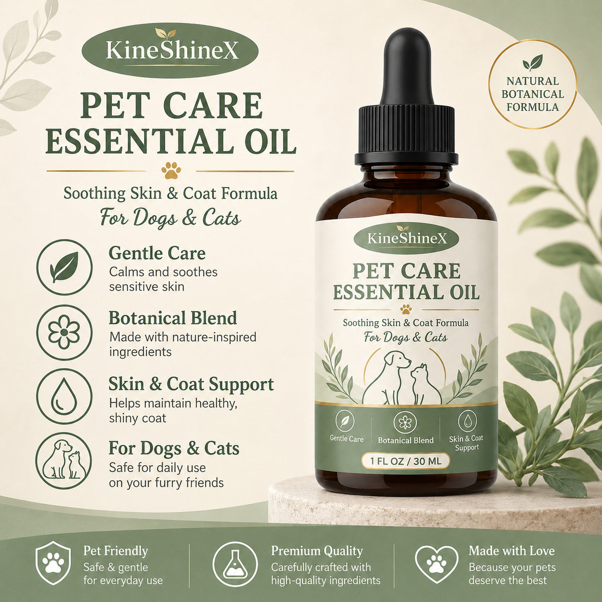 Pet Coat Care Oil for Dogs and Cats, Shine and Tangle Relief