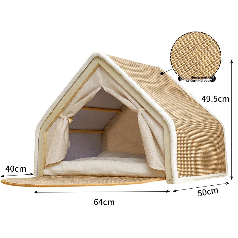Solid wood enclosed cat tent with sisal scratching pad, view 6