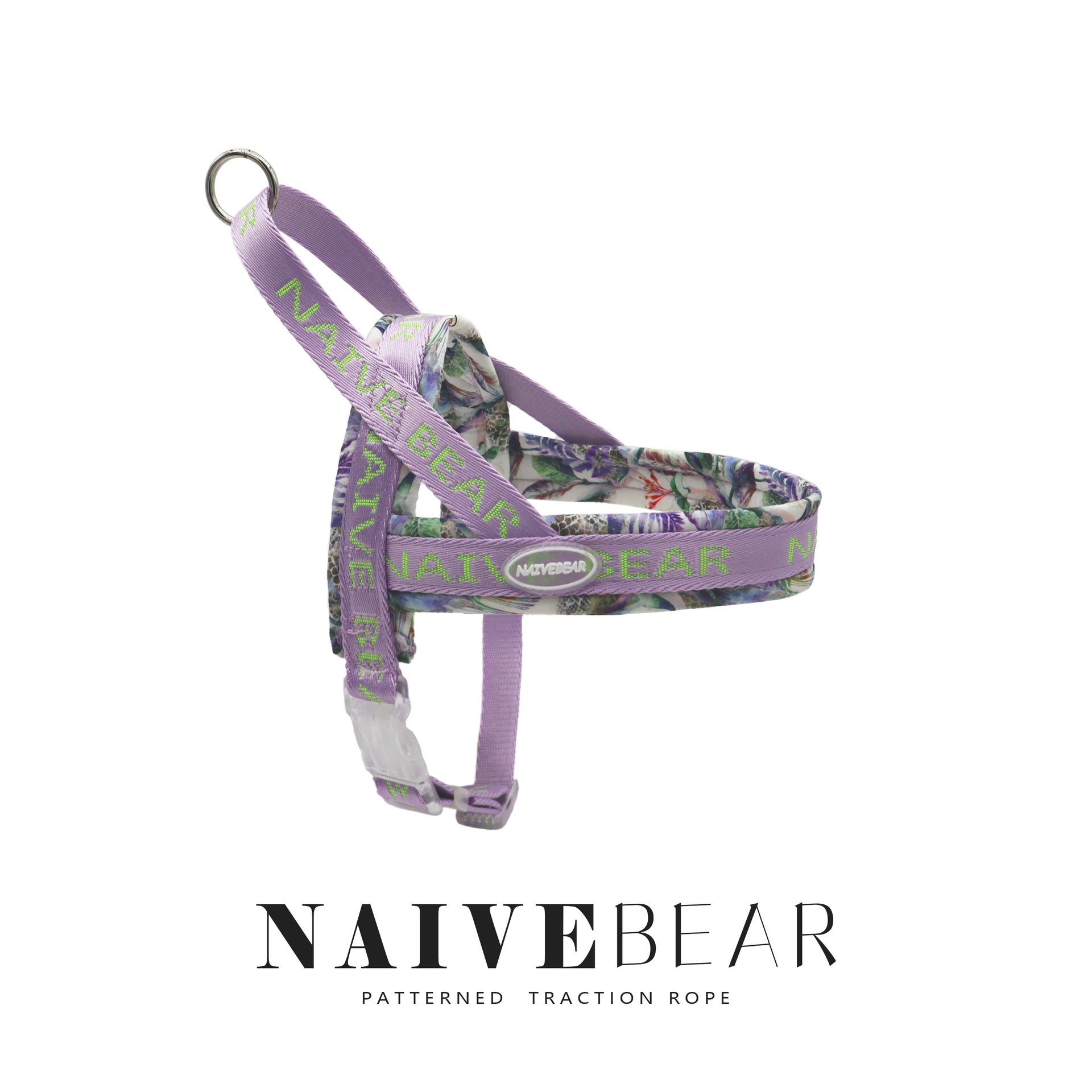 Printed saddle dog harness in cyan blue with retractable lead