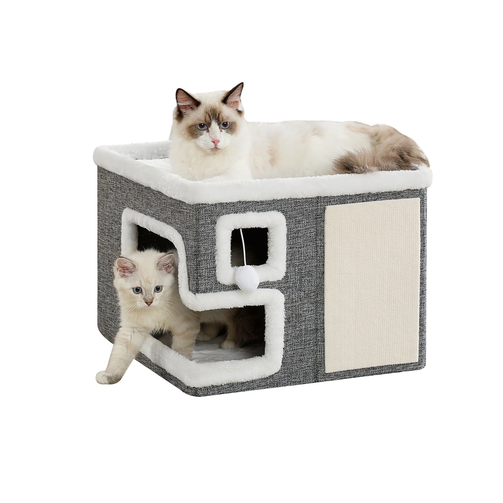 Grey foldable cat cave bed with side entrance, view 5