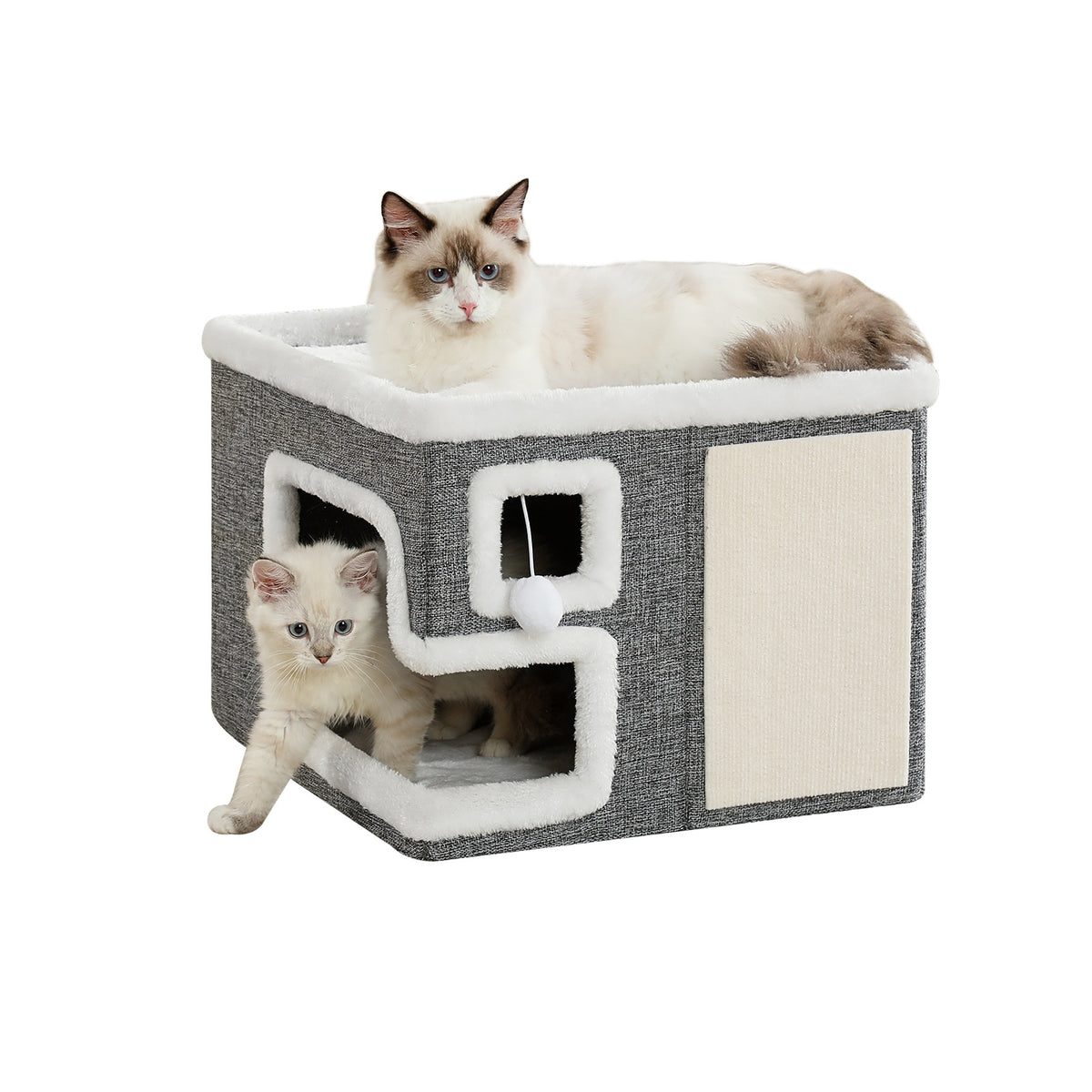 Grey foldable cat cave bed with side entrance, view 5