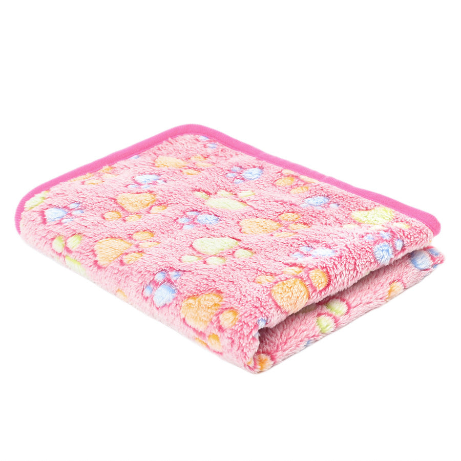 Coral fleece pet blanket with print in Deep Pink Paw, size 25 x 25cm