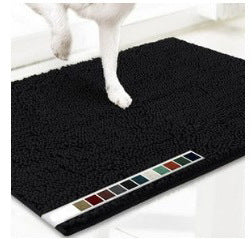Absorbent chenille pet mat with non-slip base in grey, photo 15