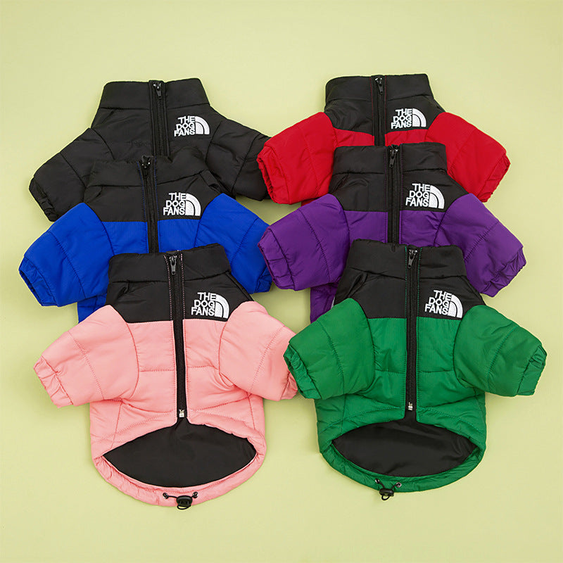 Windproof water-resistant padded jacket for large dogs in Yellow, front view