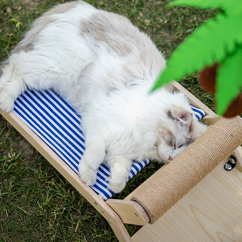 Wooden raised cat roller bed with built-in scratching area, photo 3