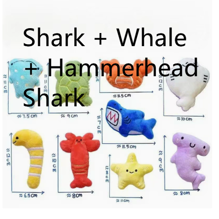 Whale shark trio plush dog toy set with shark whale and hammerhead - photo 16