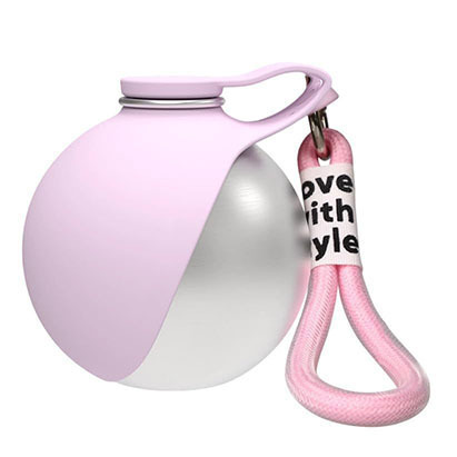 Collapsible stainless steel pet water bottle, showing size and shape