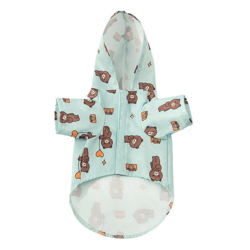 Waterproof dog raincoat with cartoon print in Ice Cream, showing size and shape