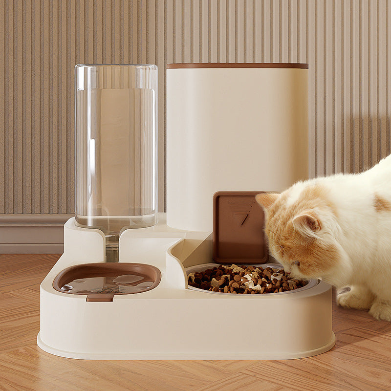Cat Double Bowl Set with Water Dispenser, Ceramic or Steel