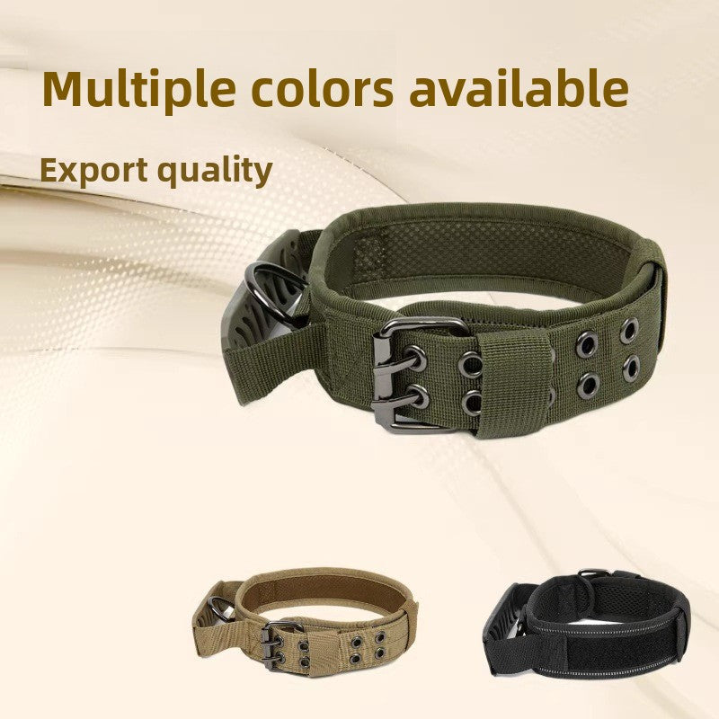 Tactical nylon dog collar with metal buckle in outdoor colours, main product photo