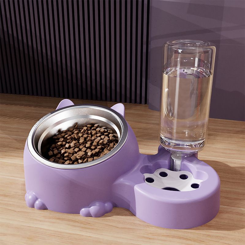 Dual Bowl Pet Feeder with Anti-Knock Base and Raised Neck Protection Design