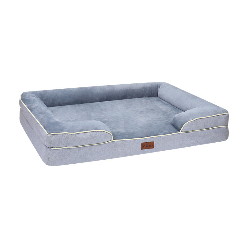 Memory foam dog sofa bed in brown with raised bolsters