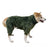 Dog wearing a thick plush high neck jumpsuit in leopard print