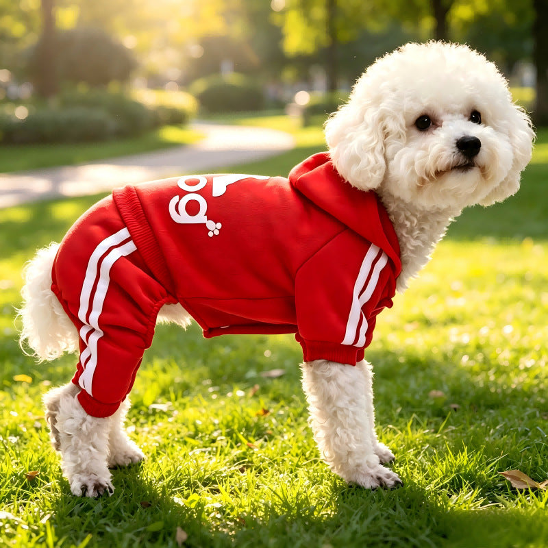 Four leg pet hoodies shown in seven colours