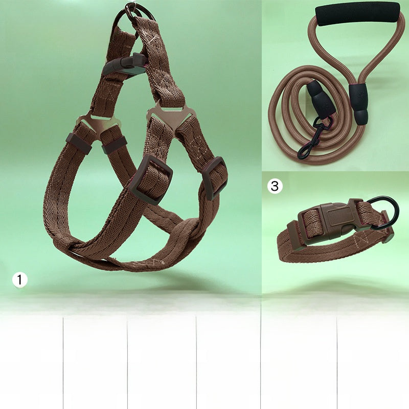 Three piece dog harness, collar and lead set in blue