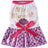 Coral fleece four-leg dog jumpsuit with holiday print in Apricot Style B, side view