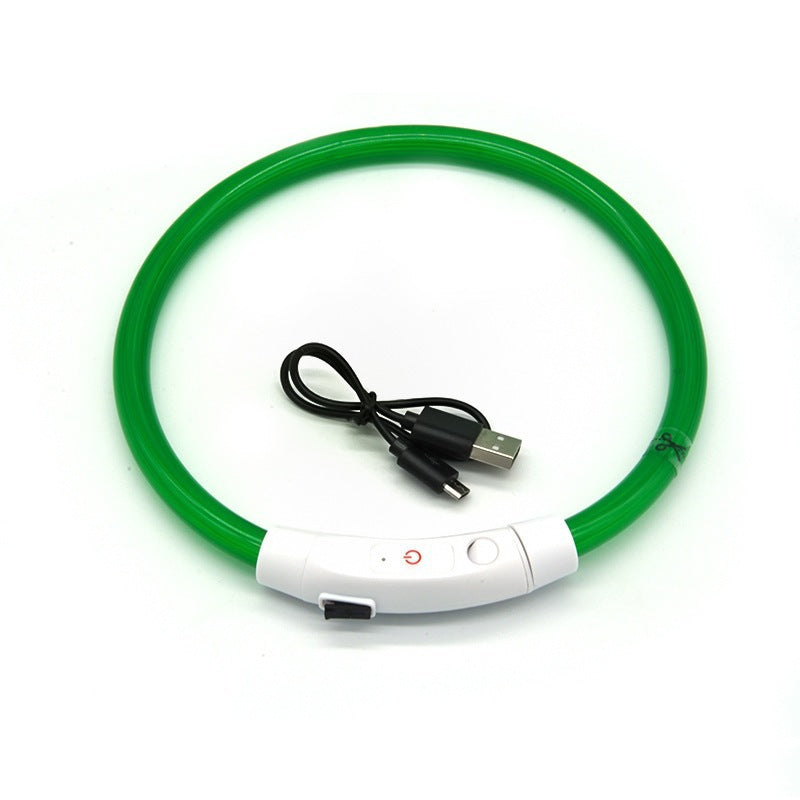 USB rechargeable LED silicone dog collar in Orange Bead Light, showing size and shape
