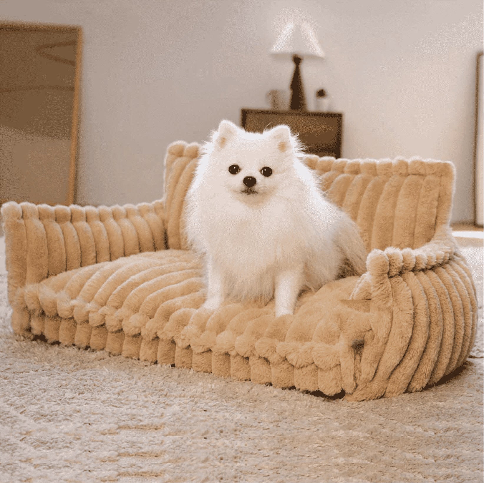 Soft plush four season pet bed in camel, product image 4