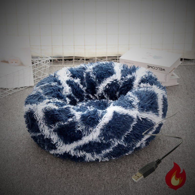 Avocado green heated pet bed with USB cable