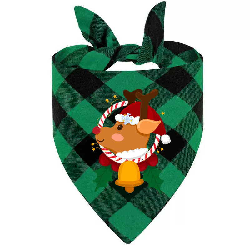 Christmas printed pet bandana for dogs and cats in Green Reindeer, close-up detail