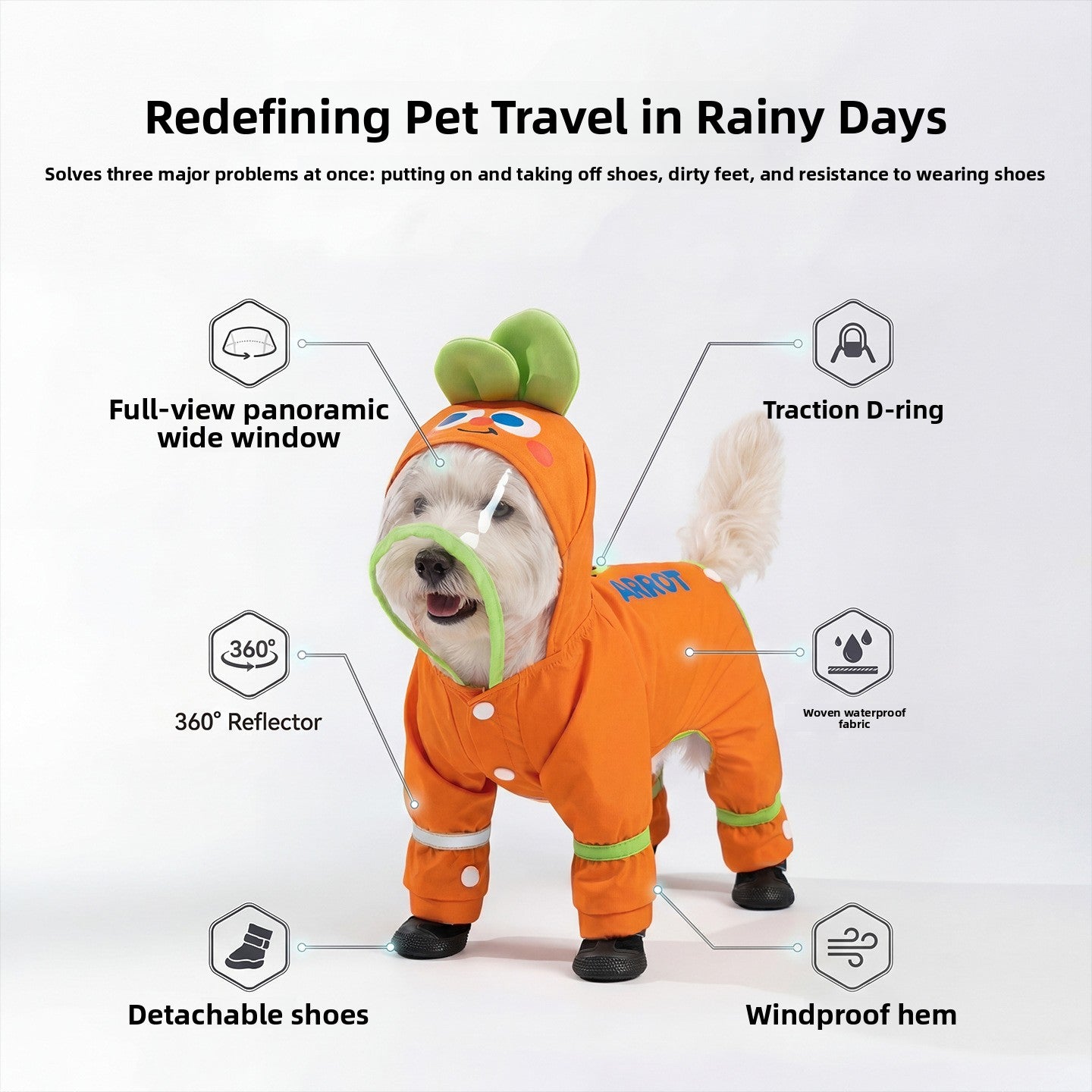 Four leg waterproof dog raincoat, available in 15 styles, image 1