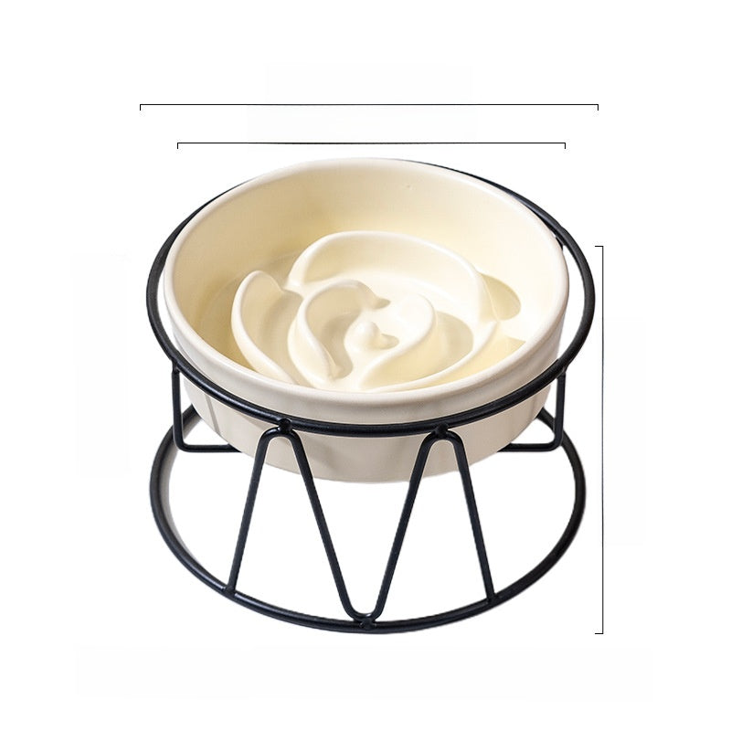 Ceramic Slow Feeding Pet Bowl with Small Flower Design and Optional Iron Stand