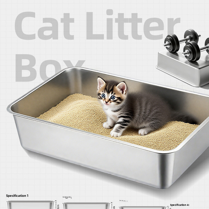 Open Stainless Steel Cat Litter Box, Low Entry for Kittens and Cats