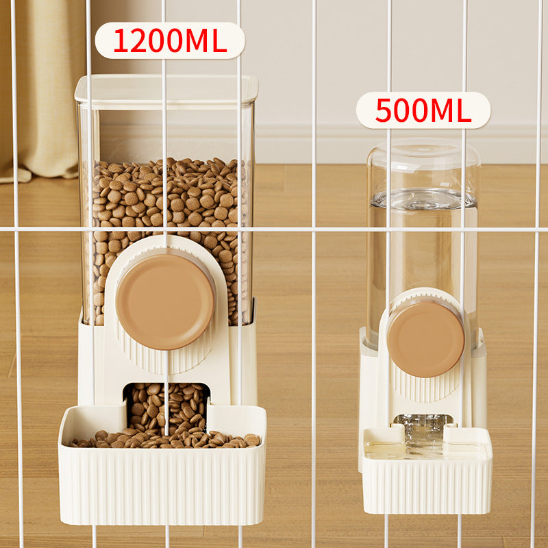 Hanging gravity pet feeder and water dispenser for cages in two tone colours, view 2