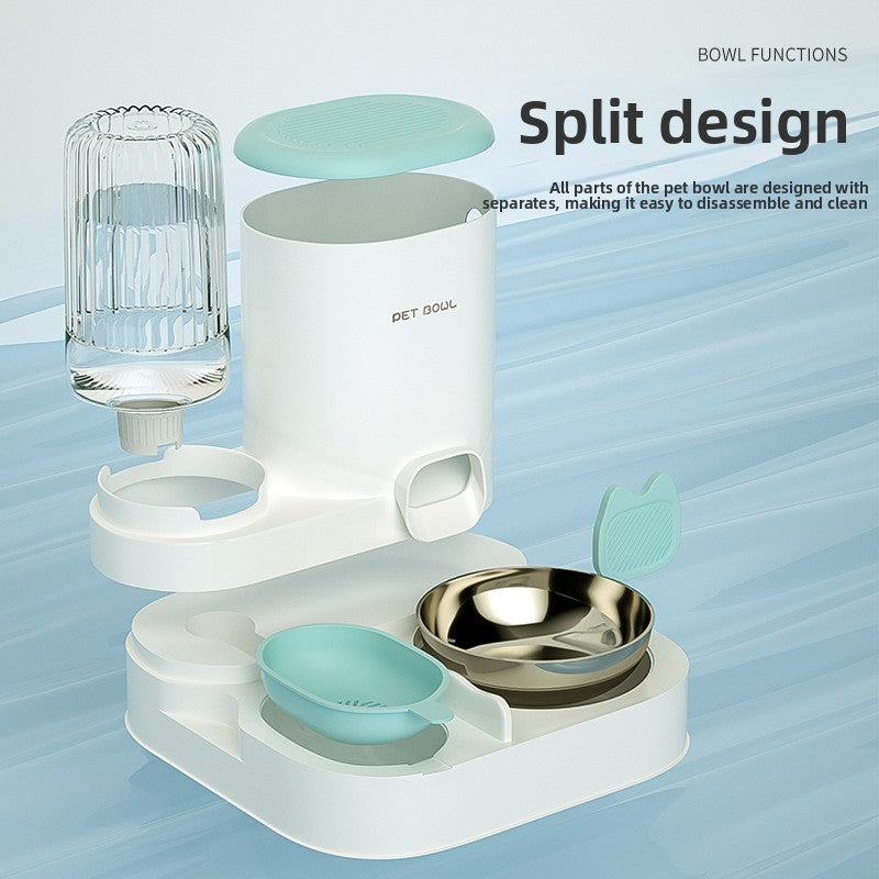 One-Piece Integrated Pet Feeder with Water Dispensing and Stainless Steel Bowl Option