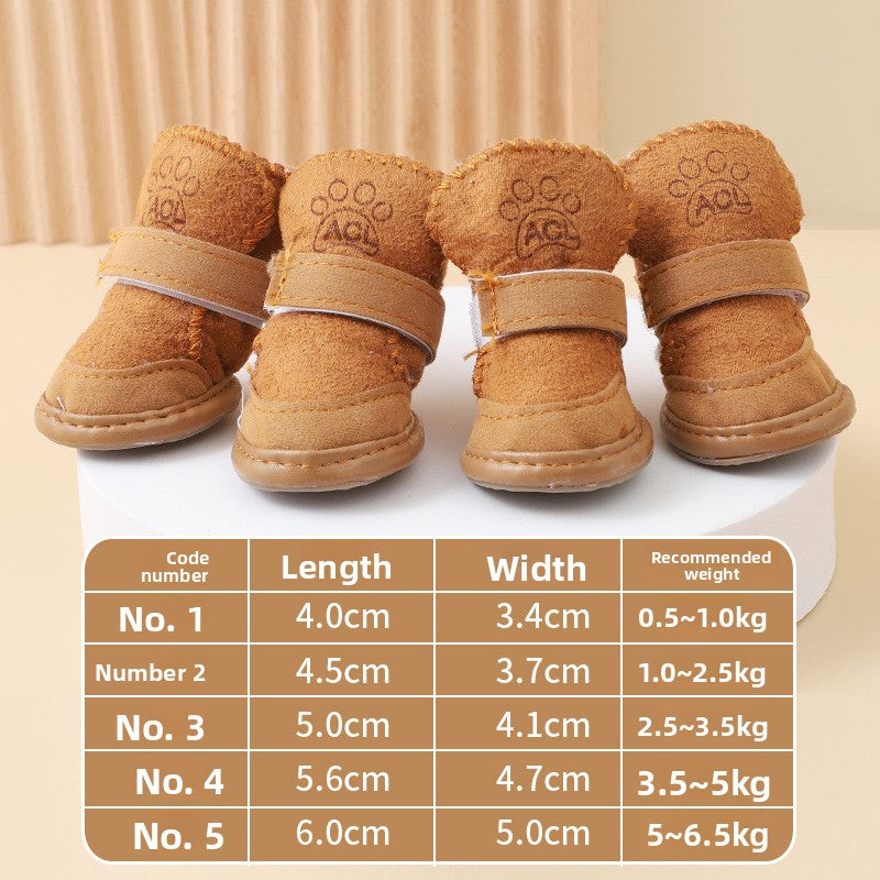 Warm cotton dog shoes with elastic cuffs for small dogs in Pink, side view