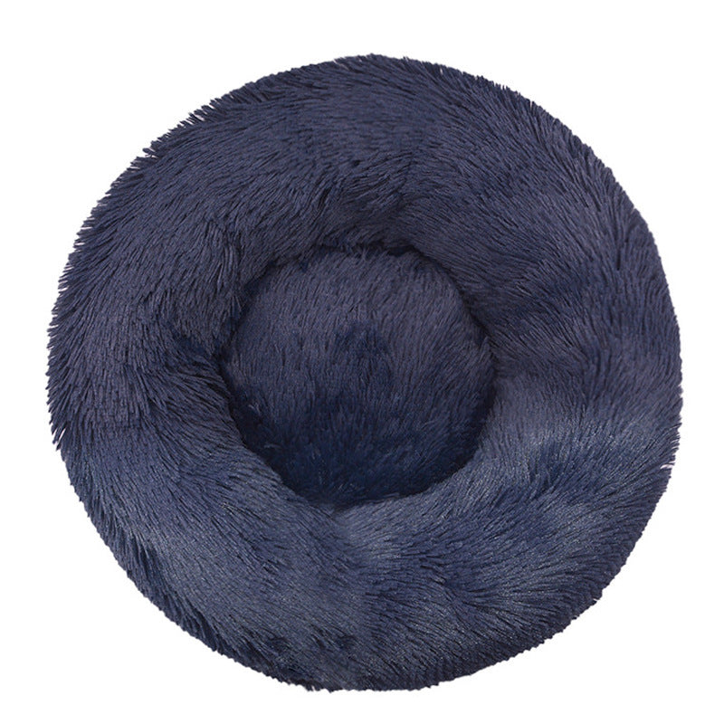 Round long plush nest bed for cats and dogs in Sapphire Blue