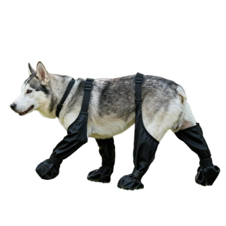 Black waterproof dog shoe covers with anti-slip soles and back strap, product image 3