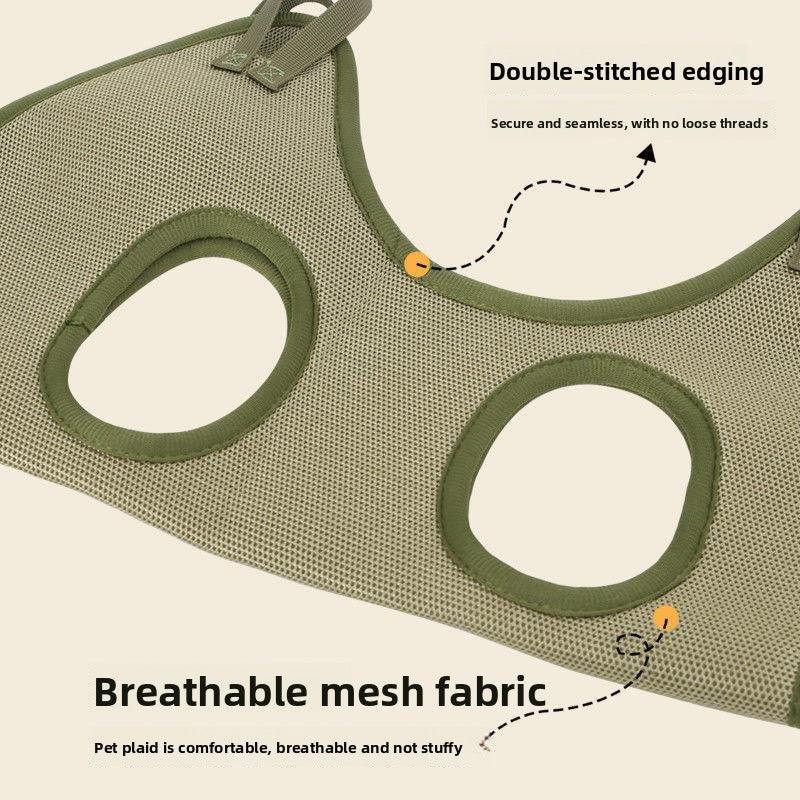 Pet grooming hammock with hanging hook in green