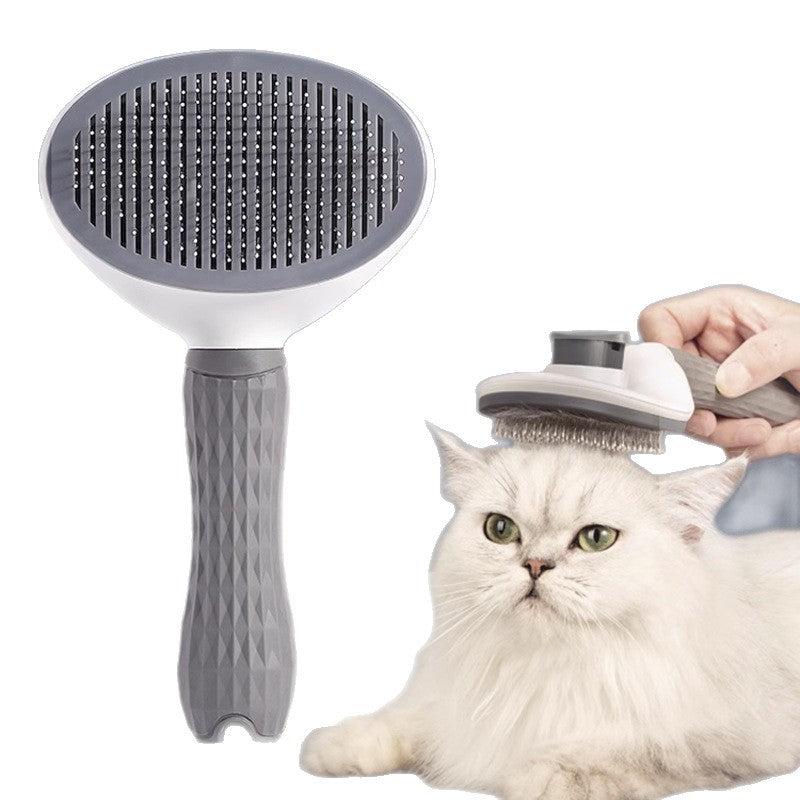Press-to-Release Self-Cleaning Pet Comb with Protective Beads