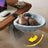 Raised round desk cat bed with grey faux fur on stand, view 3