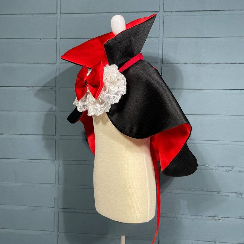 Satin vampire cloak for dogs and cats, in Black and Red, image 2