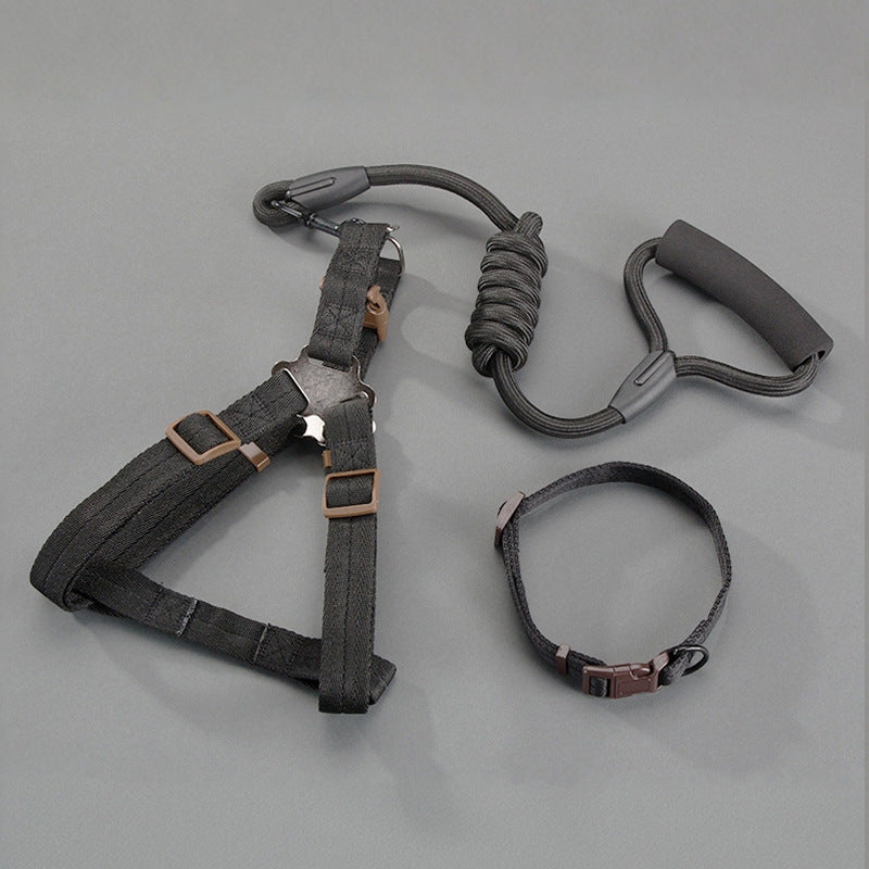 Three piece dog harness, collar and lead set in blue