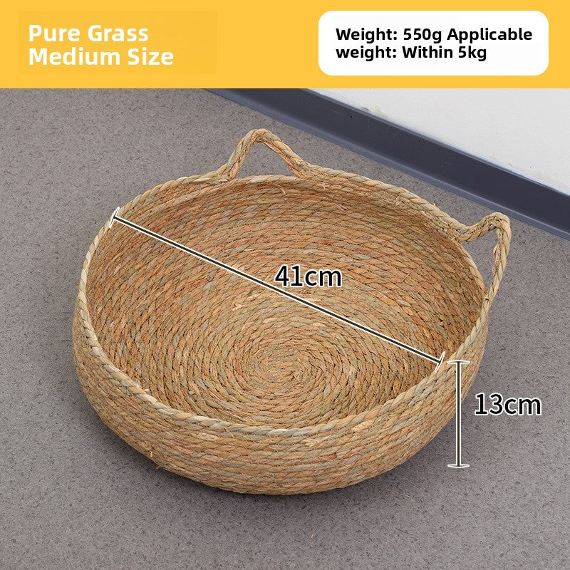 Handwoven grass and cotton linen cat nest with scratch pad, product image 6